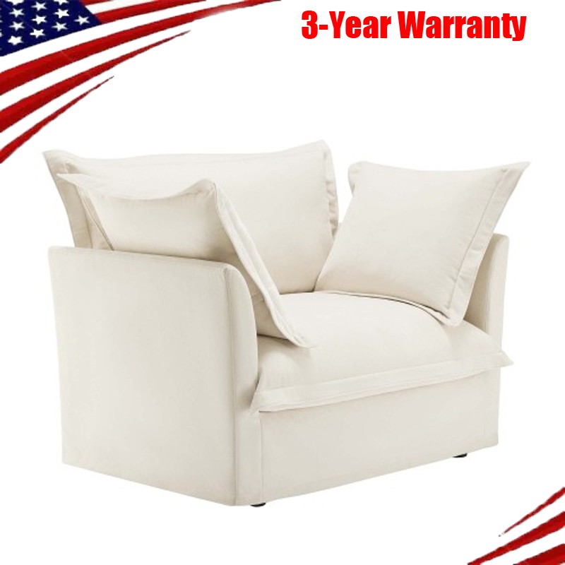 Armchair with 1 Big Back Cushion and 2 Big Toss Pillows Single Deep Seat Fabric
