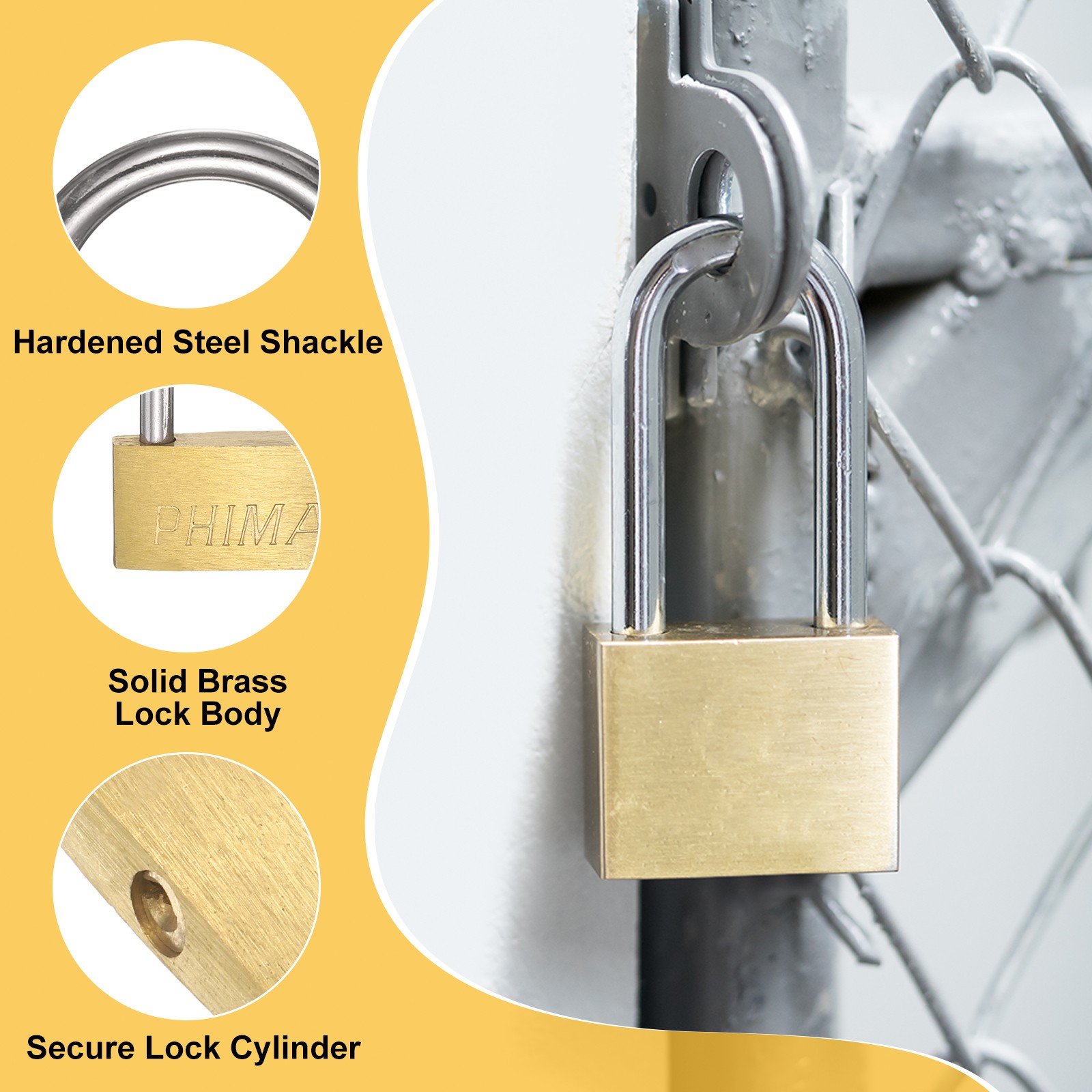 Solid Brass Padlock with Key, (1-21/32"x1", 3 Pcs), Short Shackle Lock