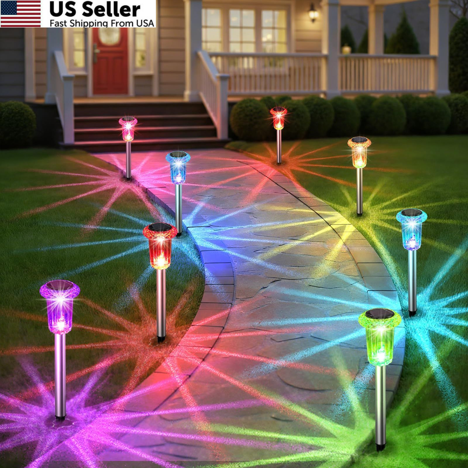 Eyrosa Solar Outdoor Lights, 10 Pack Pathway 10 Pack, Color Changing