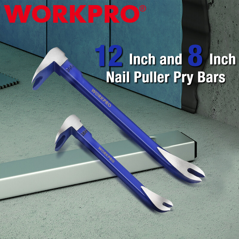 WORKPRO Nail Puller Set 2Piece 12" Pry Bar 8" Mini Crowbar Nail Remover Claw Bar