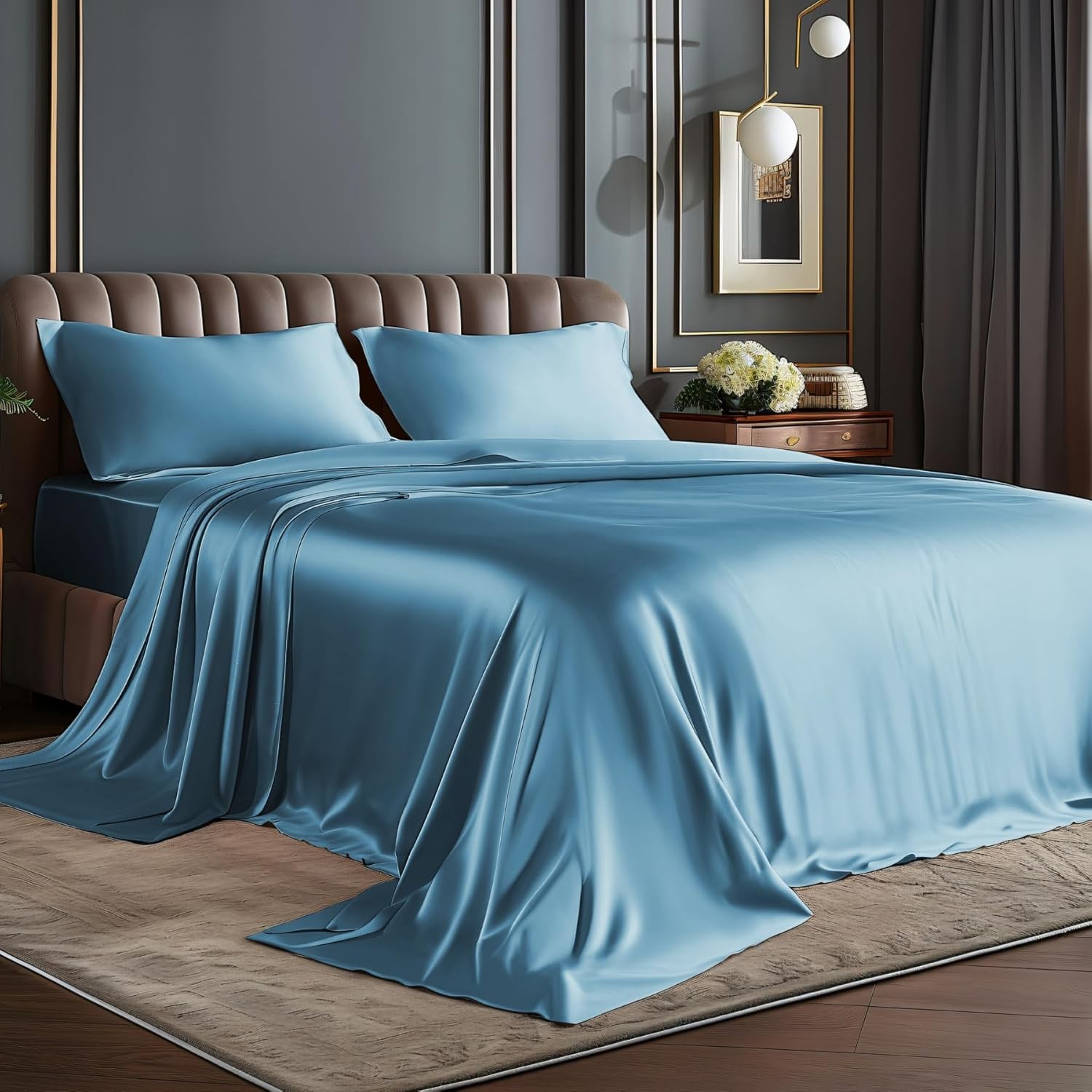 Sheets Bed Set, Luxury Soft Airy Silky Sheets for Hair and Skin