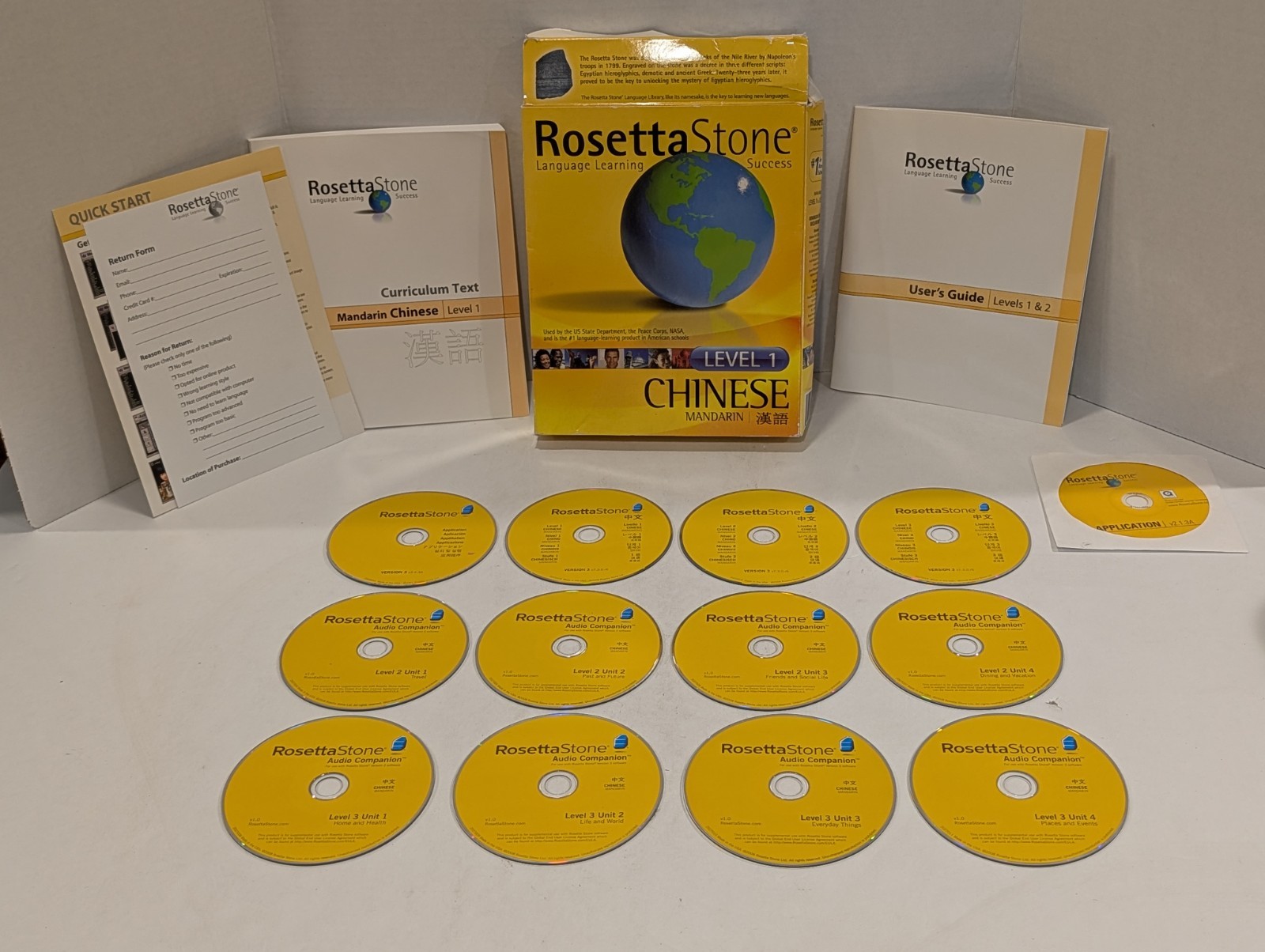 Mandarin Chinese Level 1 2 3 CD-ROM Software w Guide + Audio CDs | Rosetta Stone