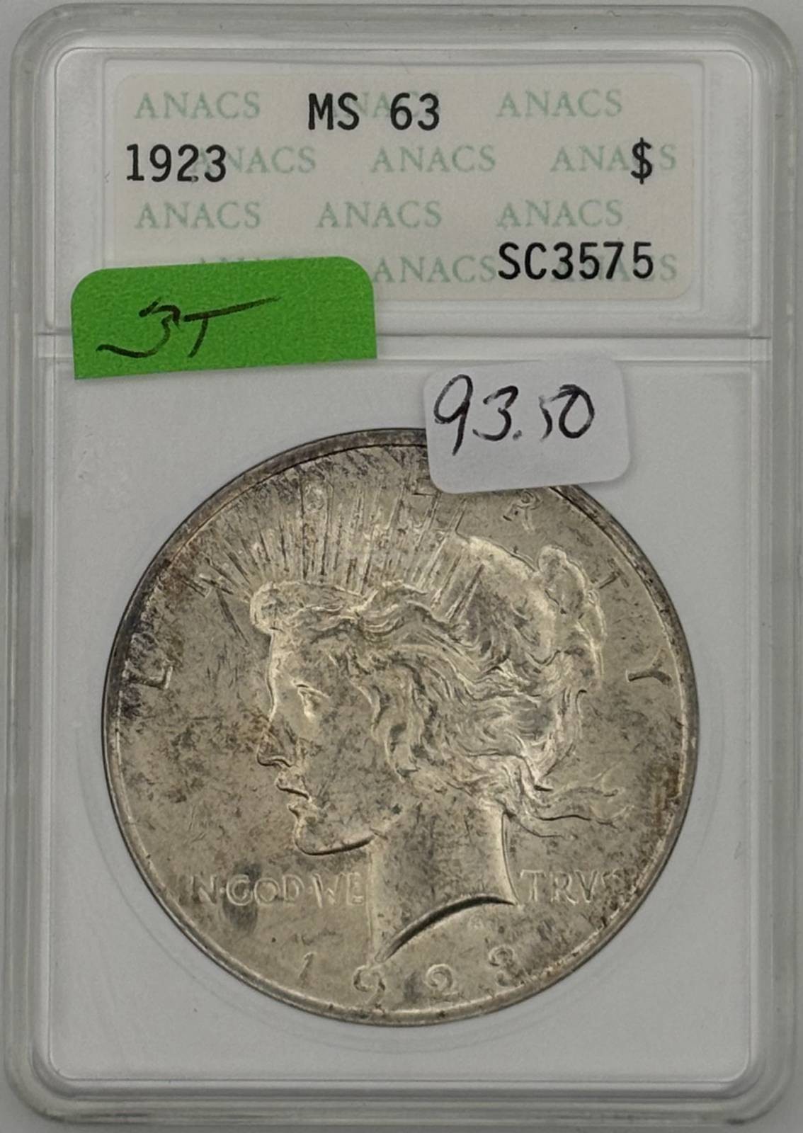 1923 Peace Silver Dollar ANACS MS-63