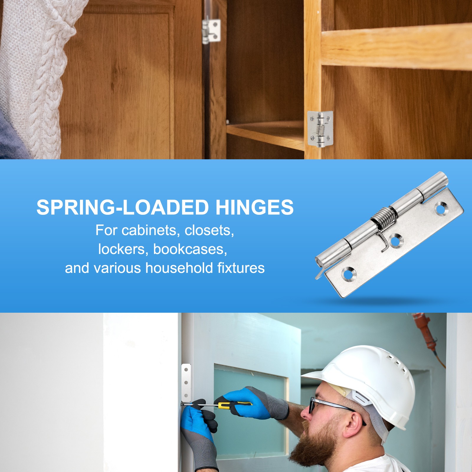 2Pcs 4" Spring Door Hinges with Auto Close and Screws