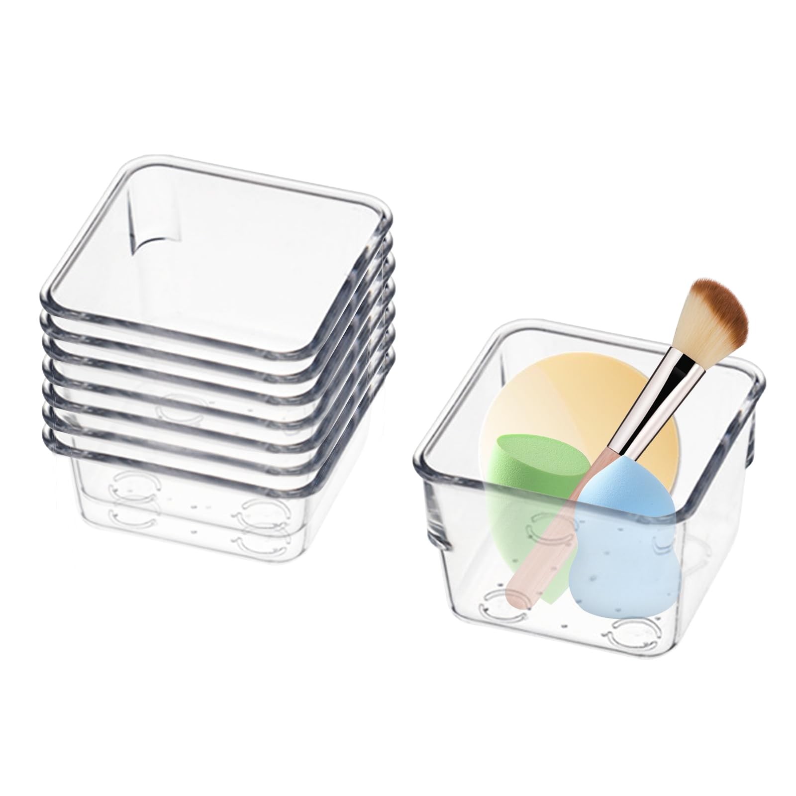 8 PCS Stackable Clear Drawer Organizers 3x3x2 Inch Square Makeup Trays