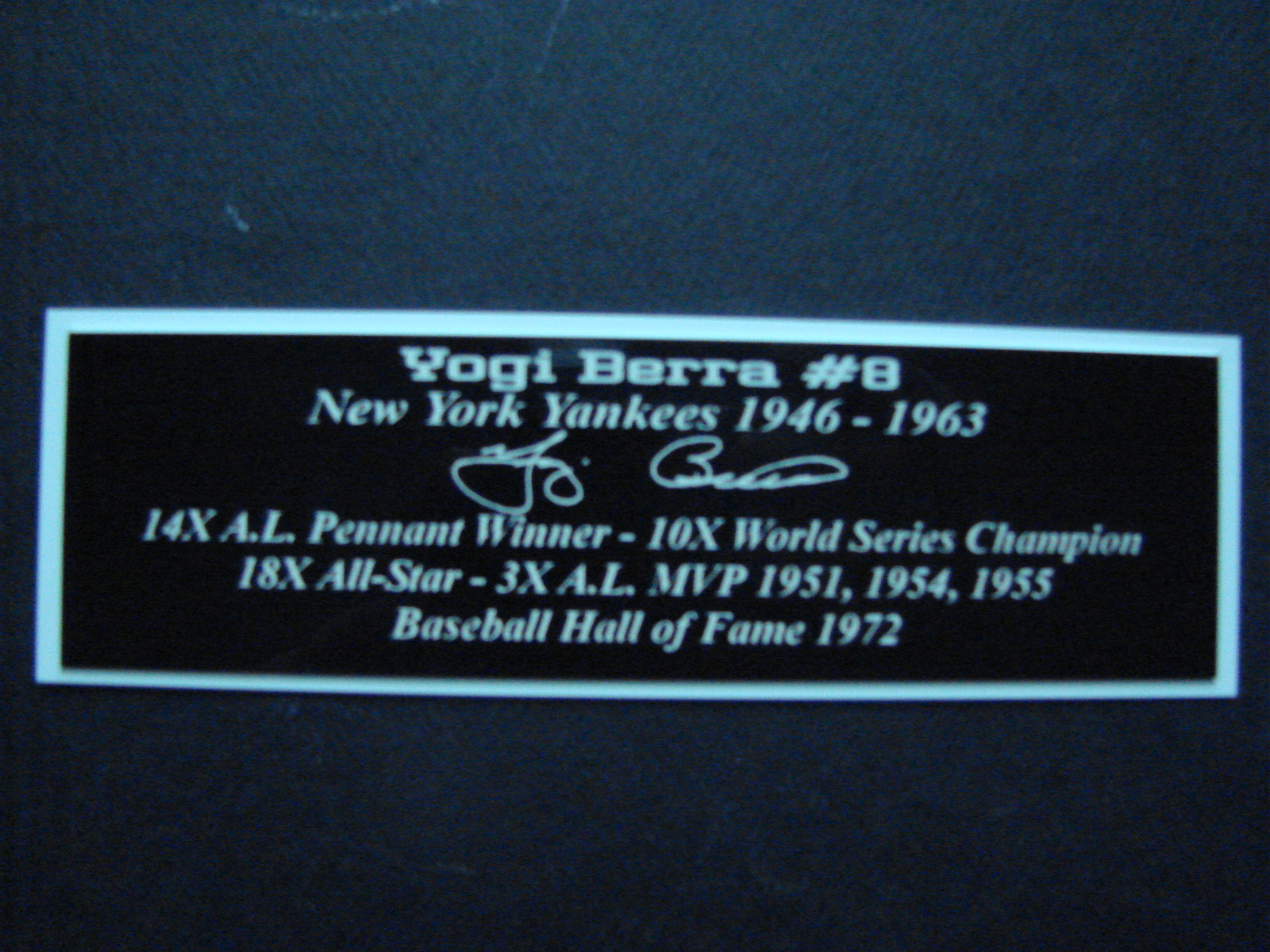 Yogi Berra Autograph Nameplate New York Yankees Autograph Jersey Ball Photo