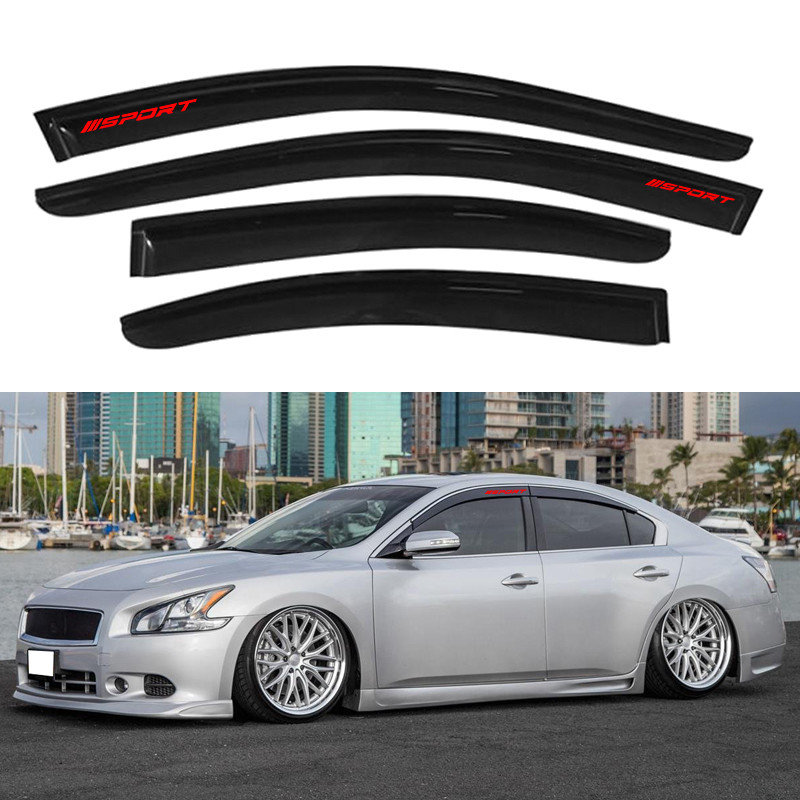 Fits 09-15 Nissan Maxima Window Visor Smoke Guard Shade Deflector w/ Sport Red