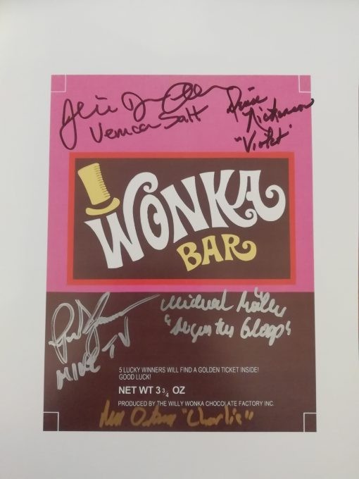 Willy Wonka And The Chocolate Factory Wonka Bar Art Work, Signed By All 5 kids !