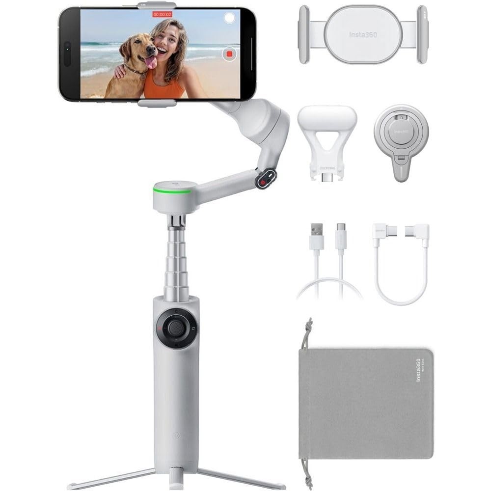 Insta360 Flow 2 Pro 3-Axis AI-Powered Gimbal Creator Bundle - Stone Gray, Base