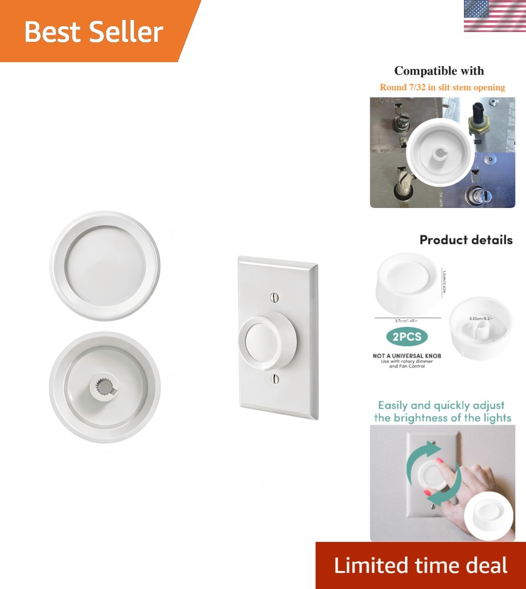 Durable White Rotary Dimmer Knobs - 2 Pack, Perfect for Home Lighting Control