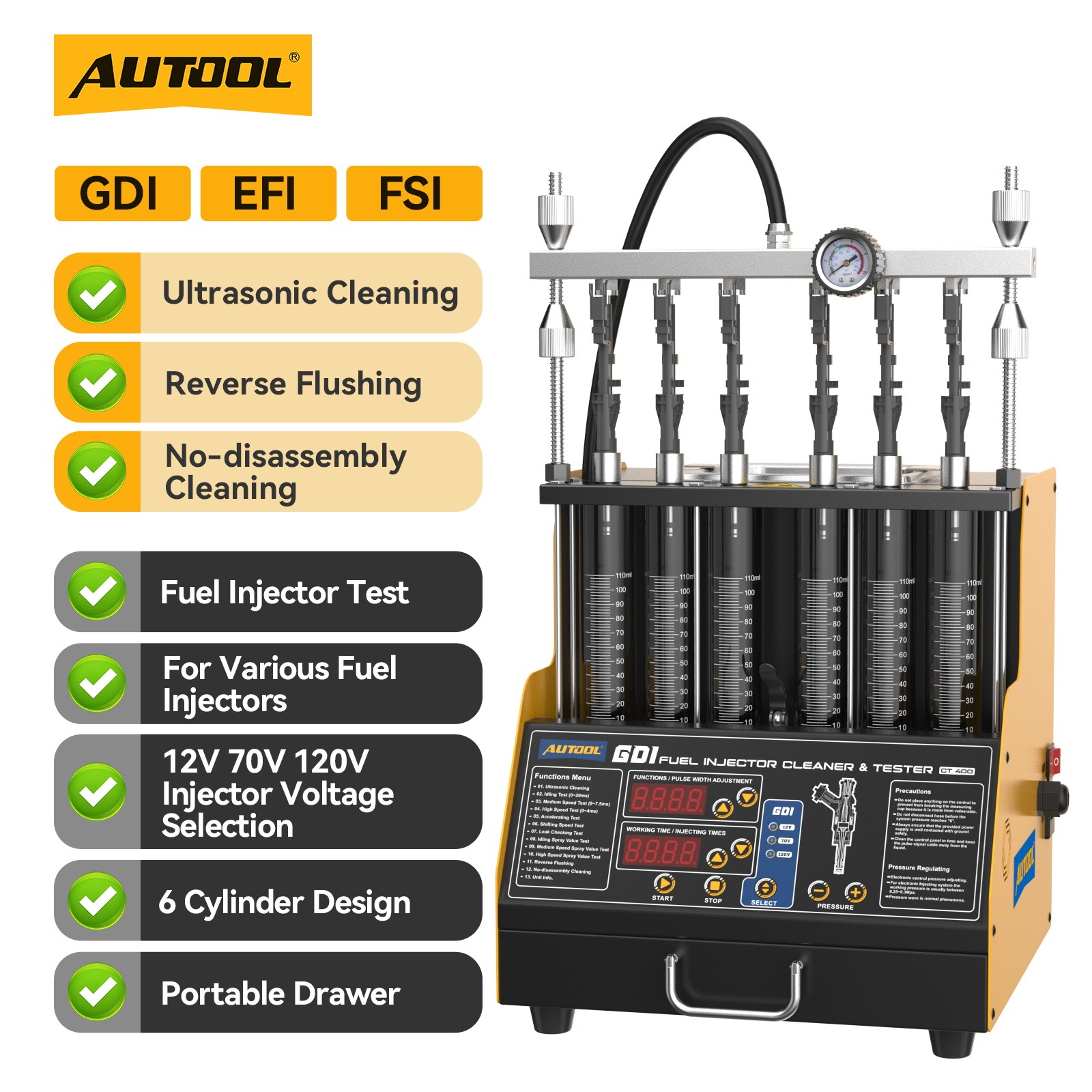 AUTOOL GDI EFI Piezo Fuel Injector Cleaner Tester Ultrasonic Cleaning Machine