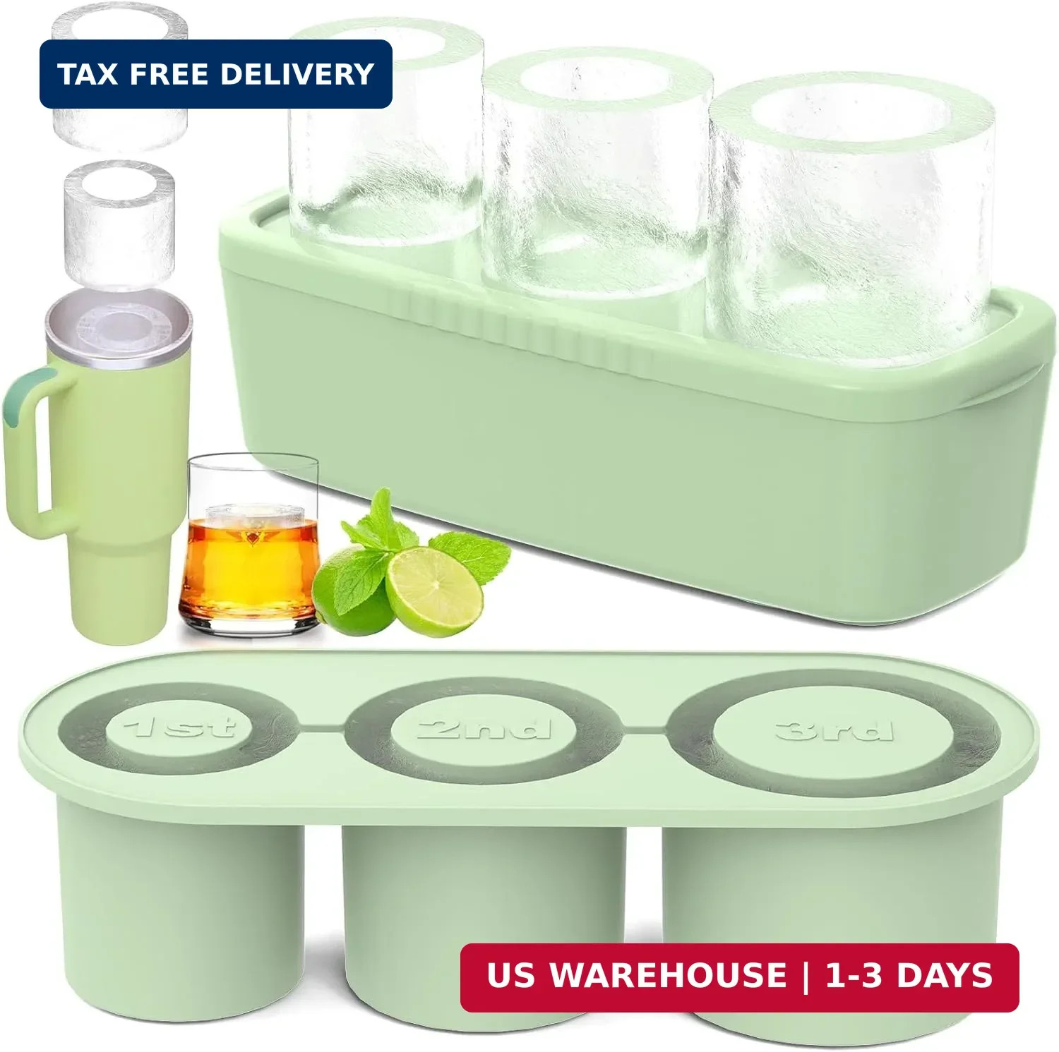 Ice Cube Tray for 30Oz-40Oz Tumbler Cup, 3 Pcs Silicone Ice Cube Tray with Lid a