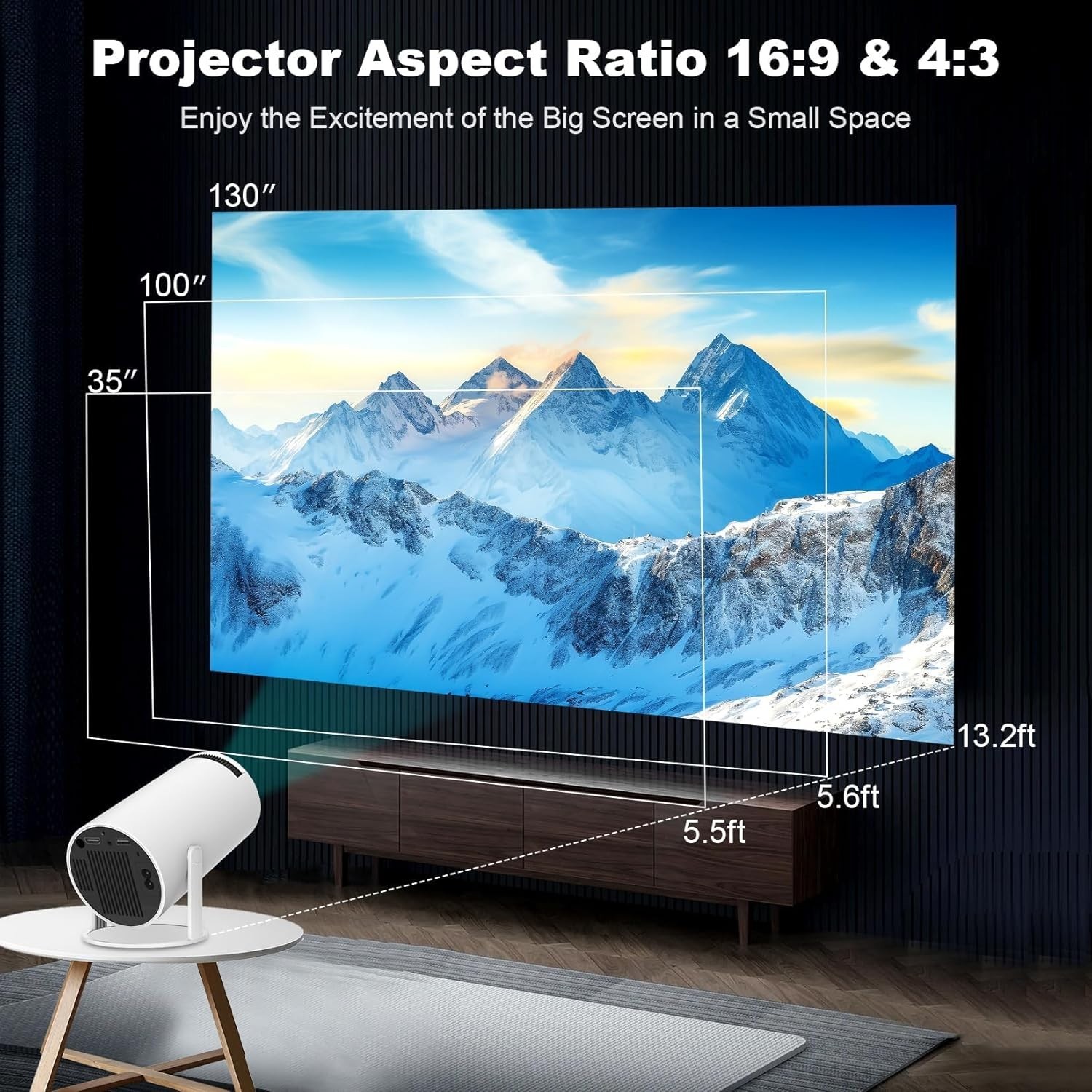 Ultimate Mini Projector - 35-130 Inch Screen, Automatic Keystone & 360 Sound