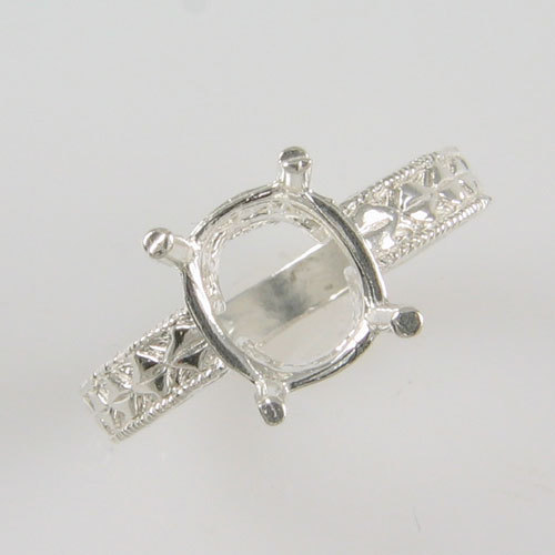 PRE-NOTCHED ENGRAVED 10X8 OVAL SOLITAIRE RING .925 STERLING SILVER CR5101SS