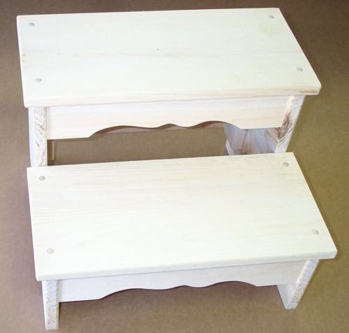 wooden wide 2 step foot bed stool unfinished pine wood boy and girls hand made