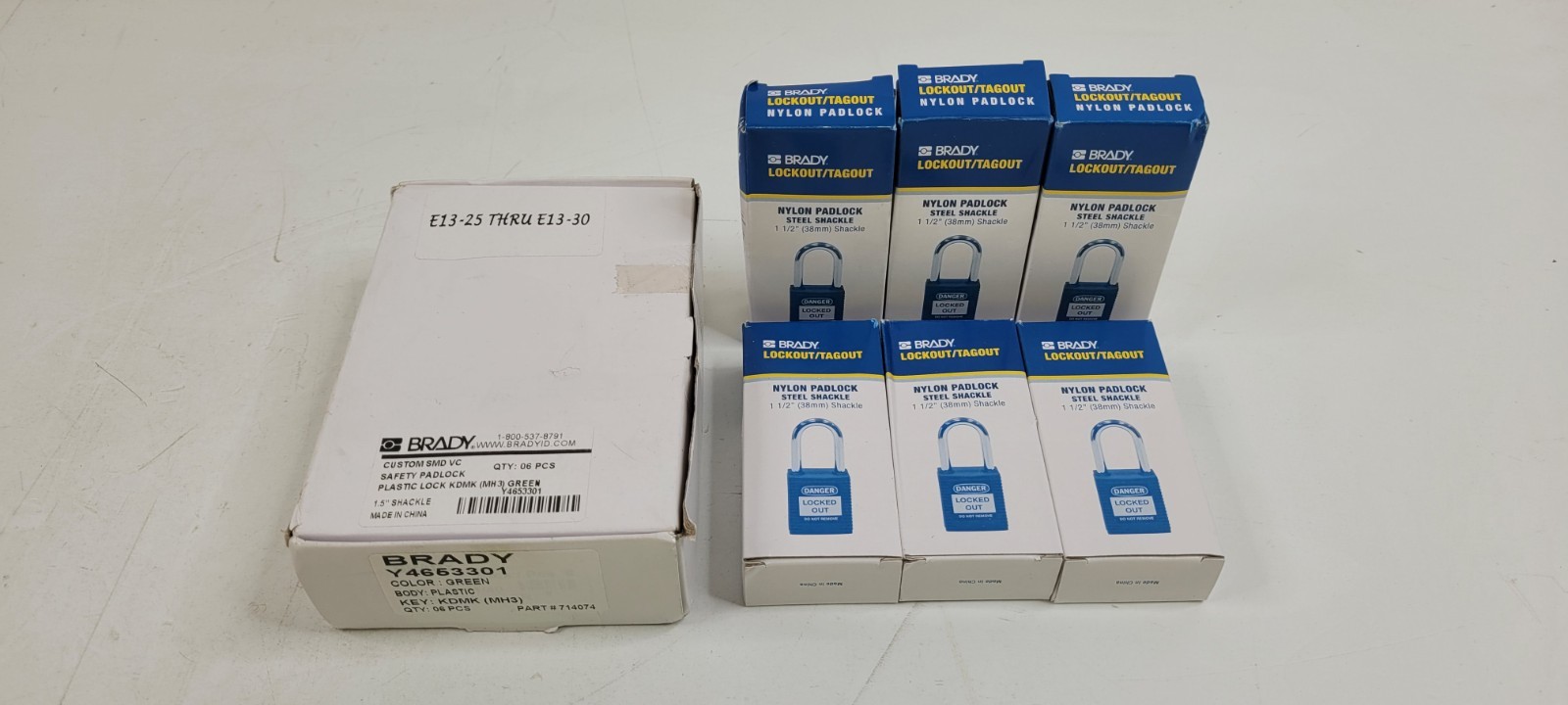 (QTY. 6) Lock Out Tag Out Brady Custom Safety Padlock 1.5" W Y4653301 Green