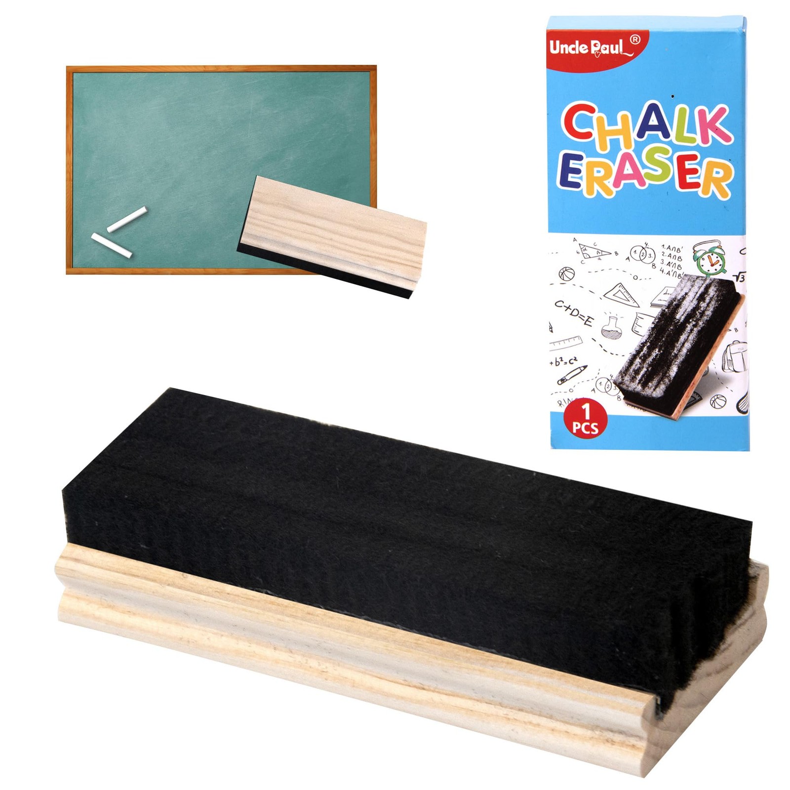 Chalkboard Eraser - Campus Style Pine Wood Blackboard Cleaner Engravable Coll...