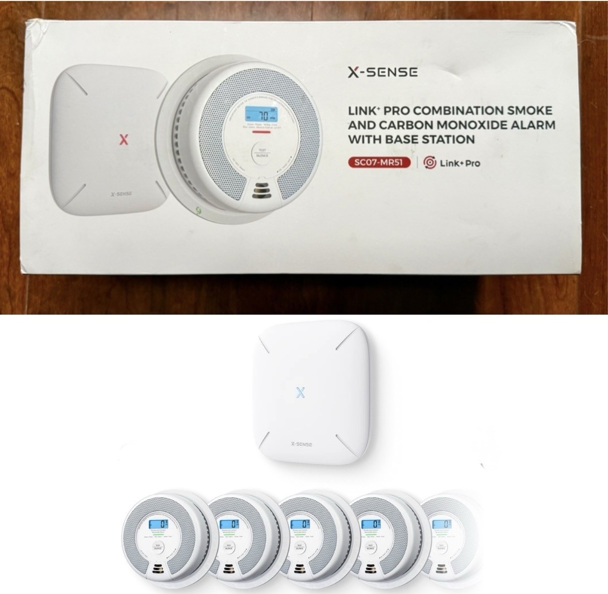 X-Sense SC07-MR51 Smart Smoke/Carbon Monoxide Detector (5) & Base Station~NEW