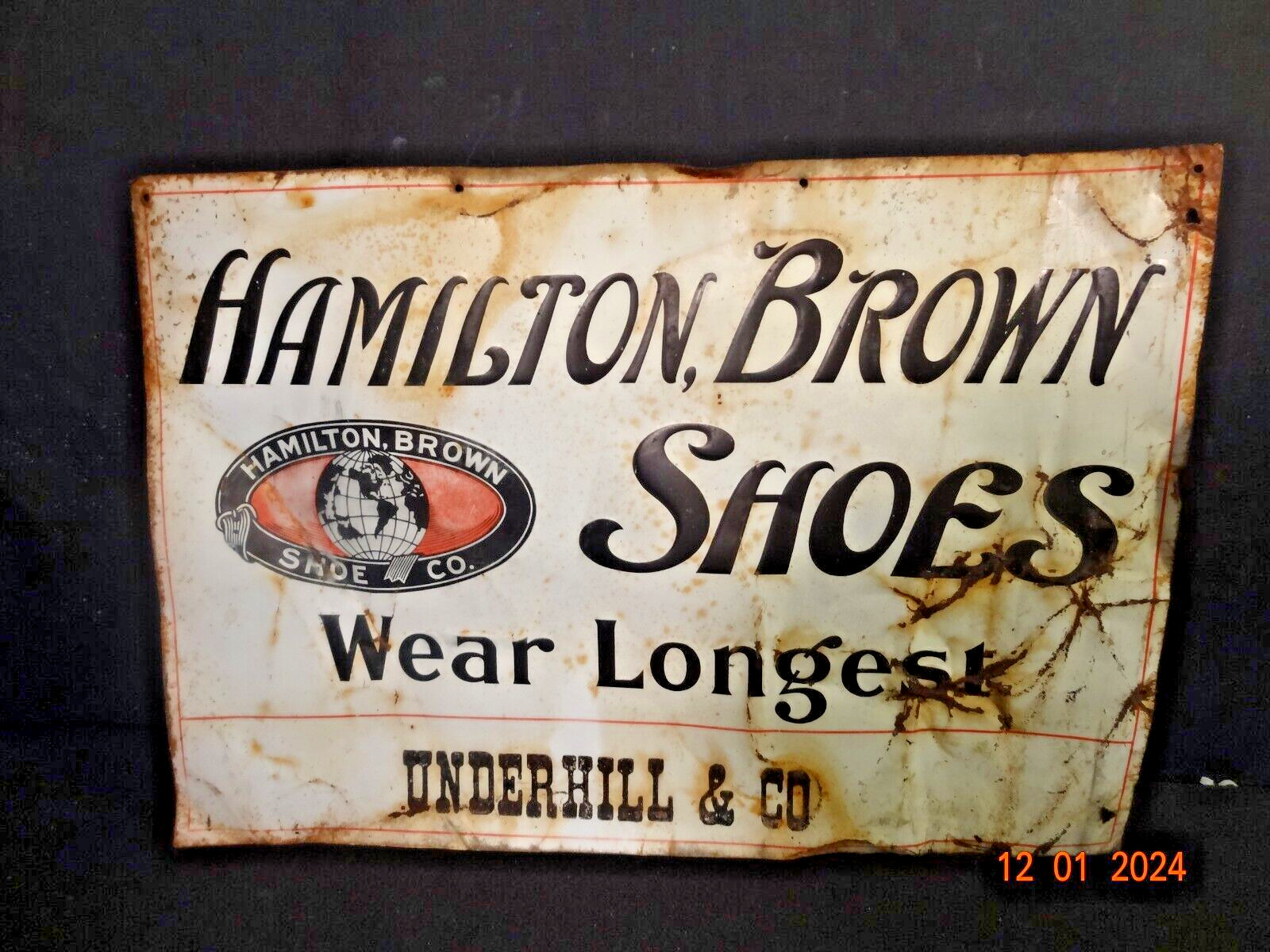 Antique Hamilton, Brown Shoes Tin Sign Underhill & Company