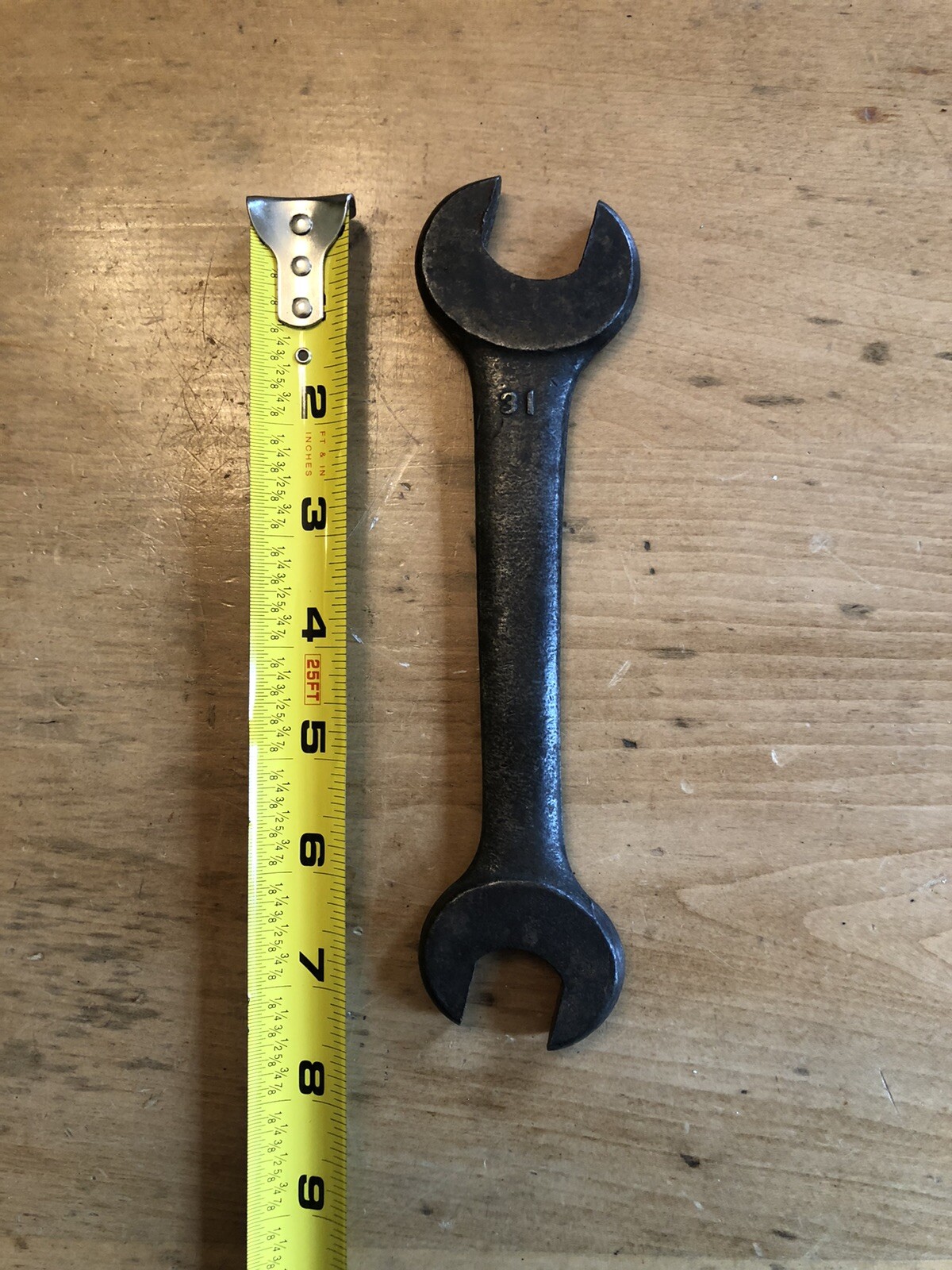 VINTAGE ANTIQUE FORGED 7/8" X 3/4" OPEN END WRENCH STAMPED 31