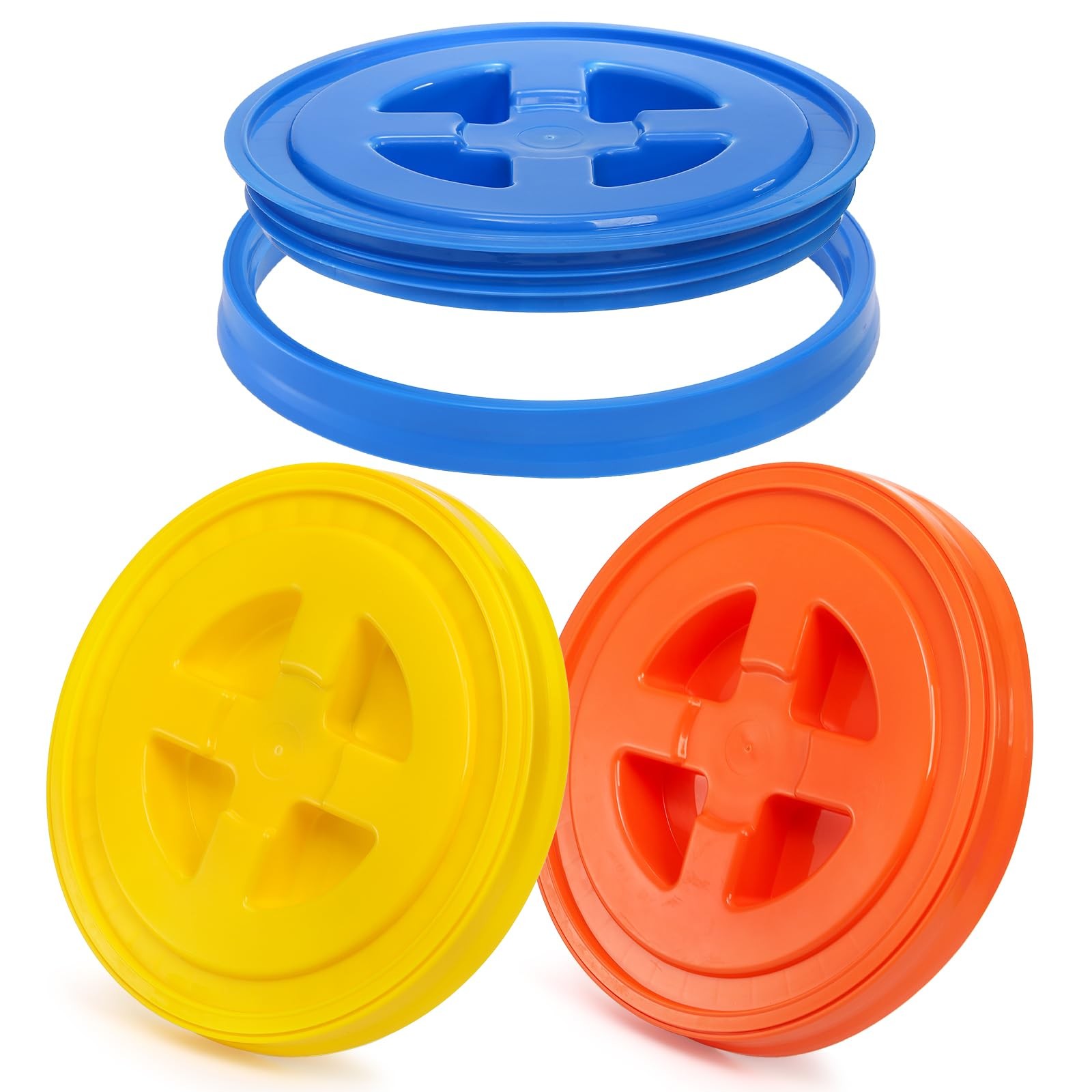 Hacaroa 3 Pieces 5 Gallon Bucket Lids, 12 12" Diameter, Yellow, Orange, Blue