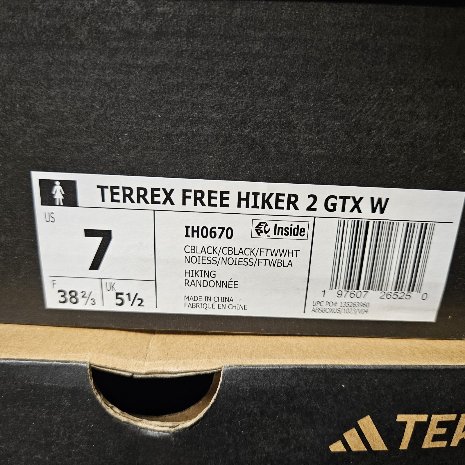 Women's Adidas Terrex Free Hiker 2 Gore-Tex Black Hiking Boots / IH0670 / Size 7