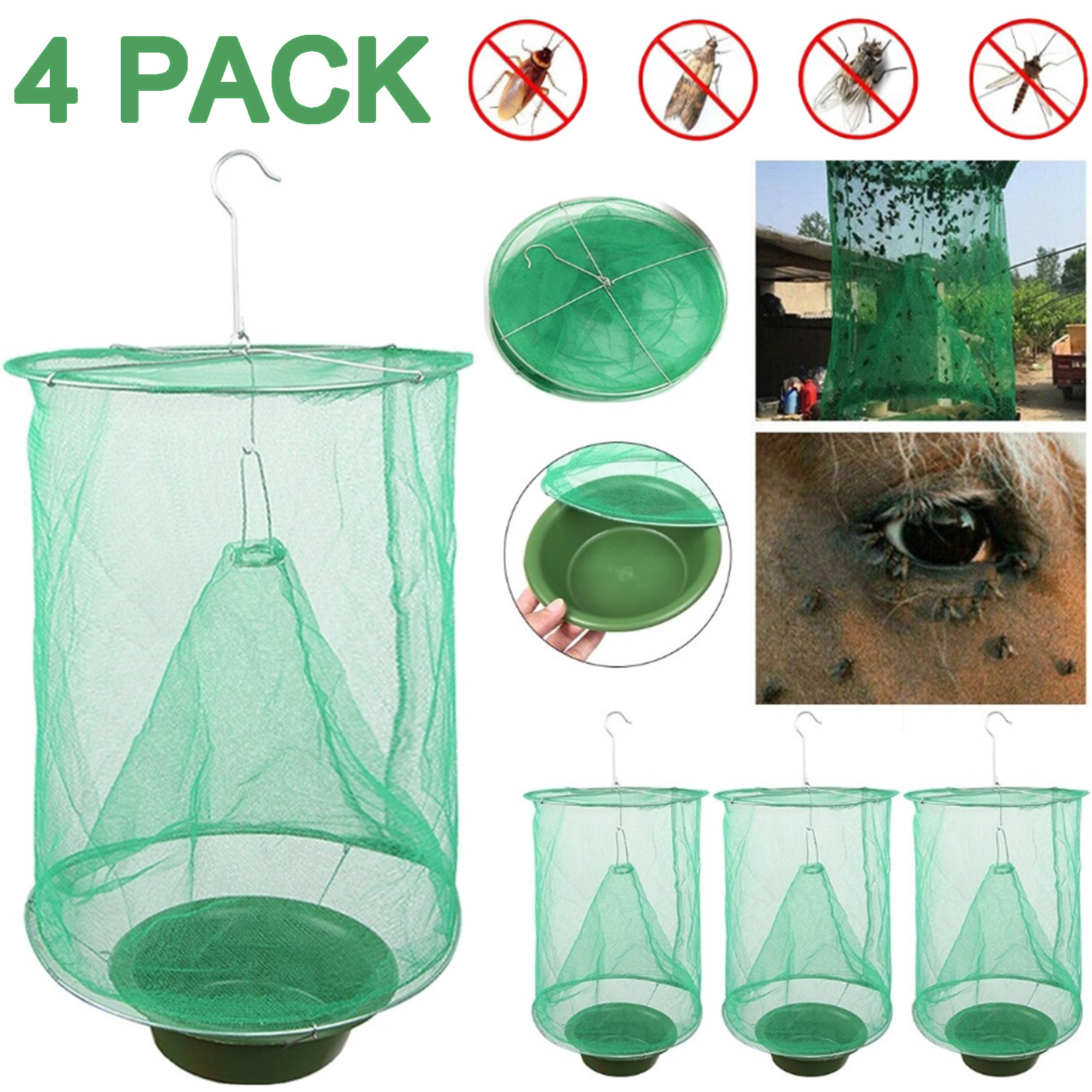 4PCS Reusable The Ranch Fly Trap Cage Net Fly Catcher Pest Bug Killer Outdoor