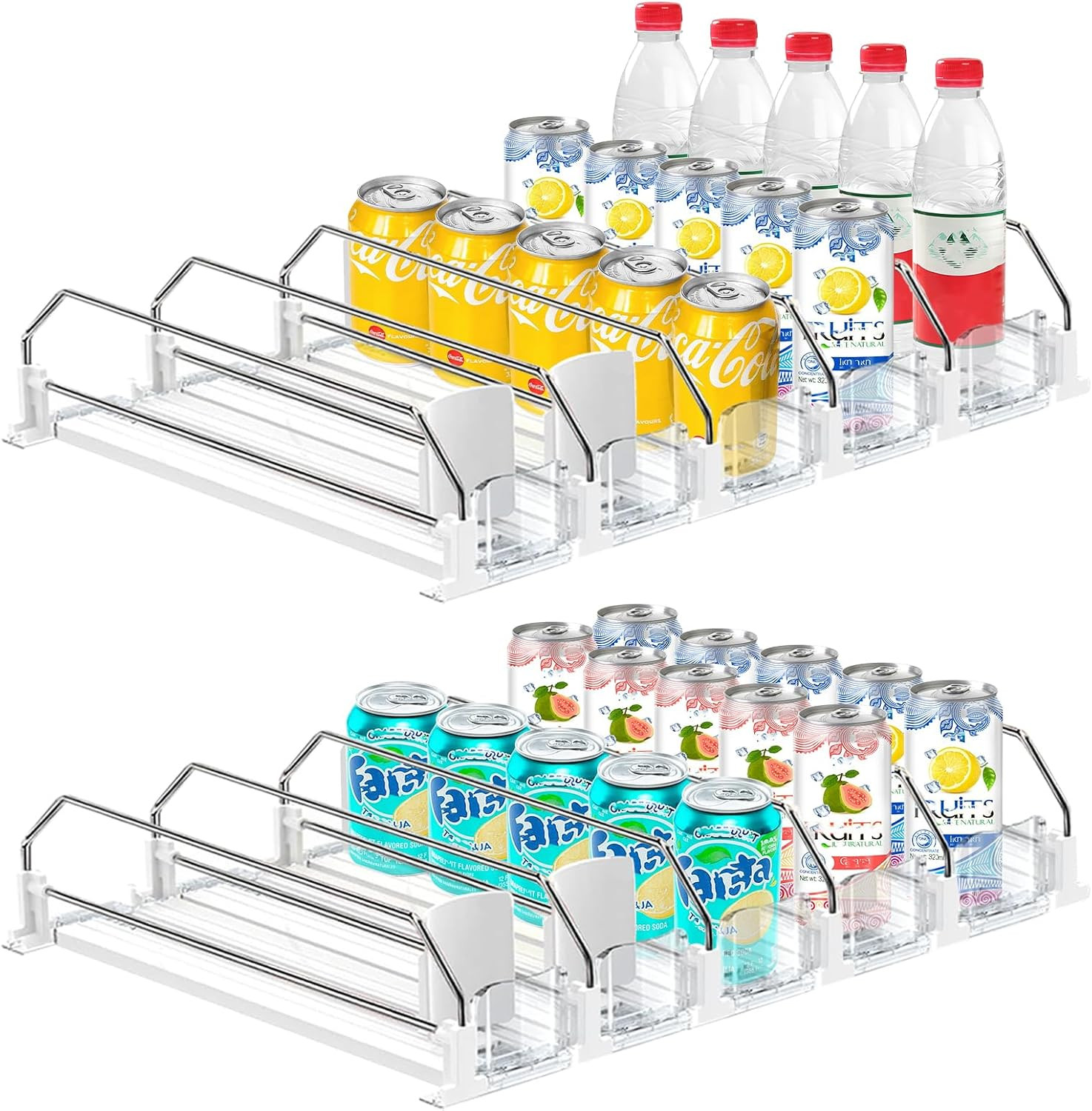 2 Pack Drink Organizer for Fridge, Self Pushing Fridge Drink Organizer | Self Pu