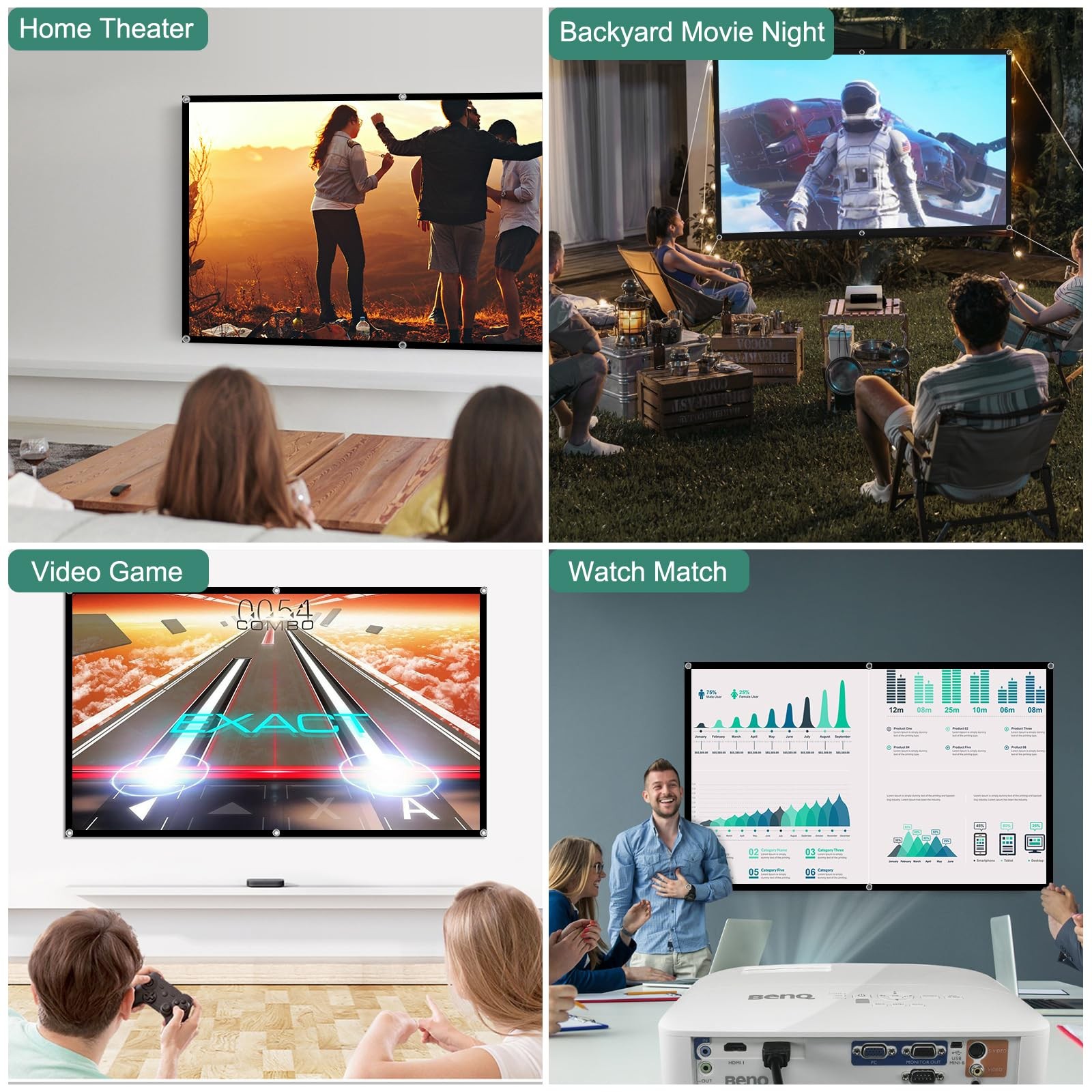 120 Inch Foldable Projector Screen for Wall, Front/Rear Projection