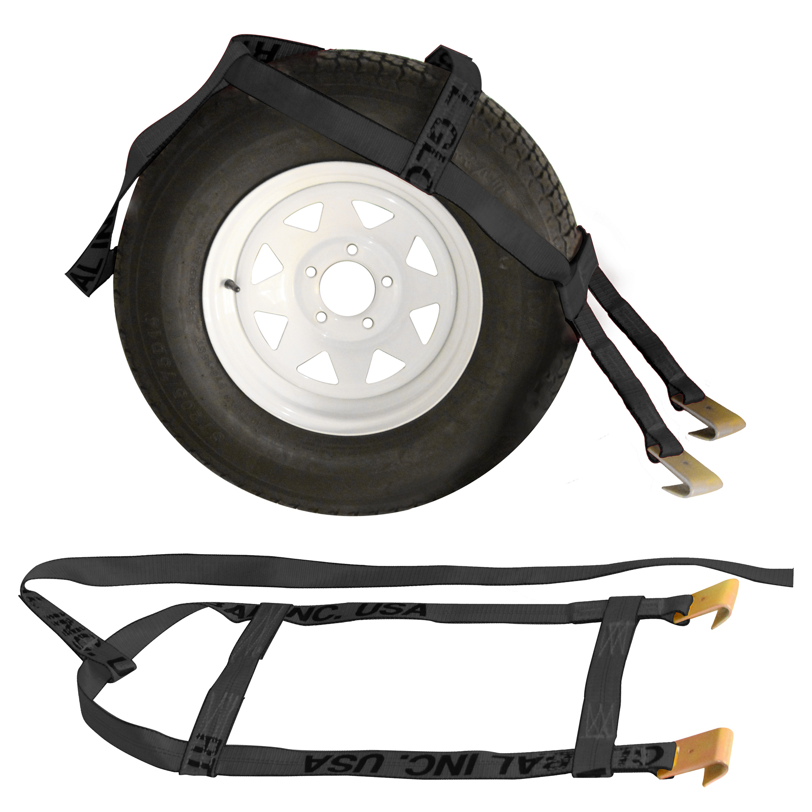 Black Demco Kar Kaddy Tow Dolly Straps Flat Hook 1 Pair Auto Hauler Towing