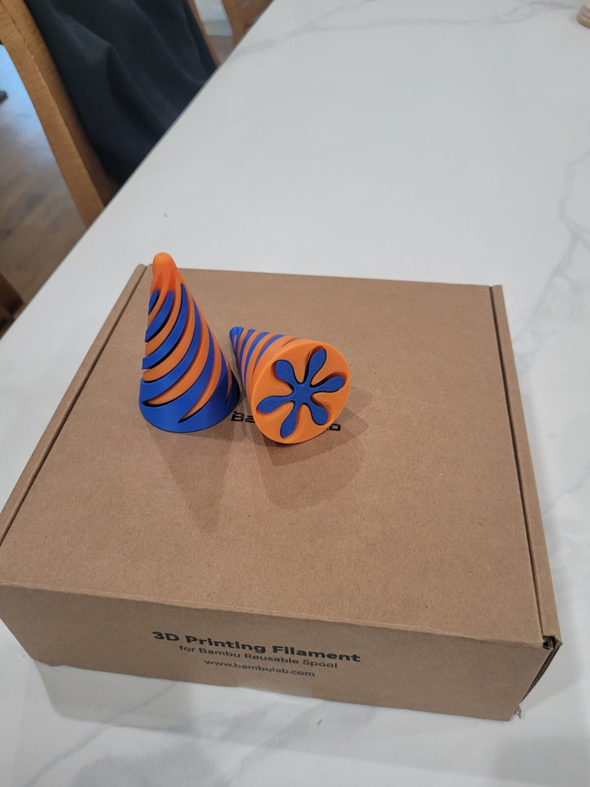 3d printed multi-color impossible passthrough spiral cone
