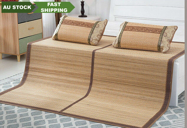 Bamboo sleeping Mat plus 2 Pillow Case both size sheet rug floor cool双面折叠竹凉席加两枕套