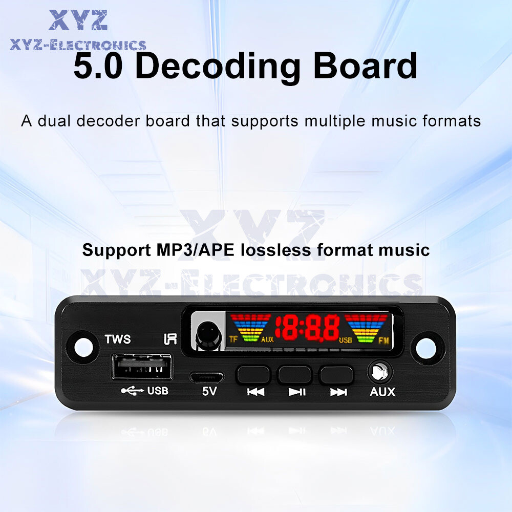 TWS Bluetooth 5.0 MP3 Decoder Board DC3.7-5V FM Radio MP3 Player Lossless Audio