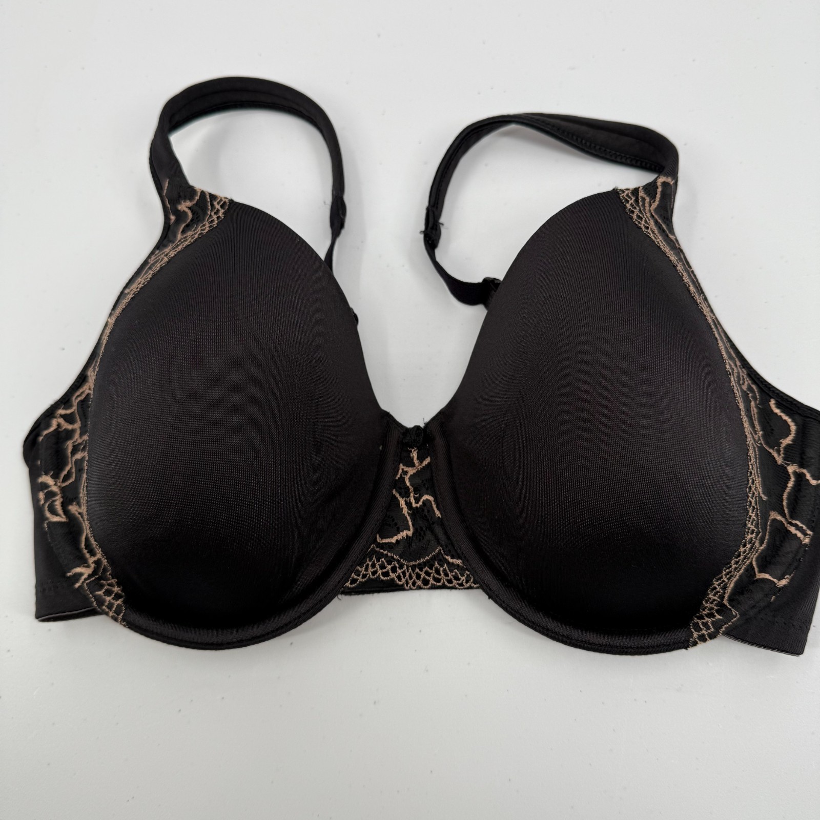 Bali One Smooth U Side Support Underwire Bra 36D Black Lace Style 3547