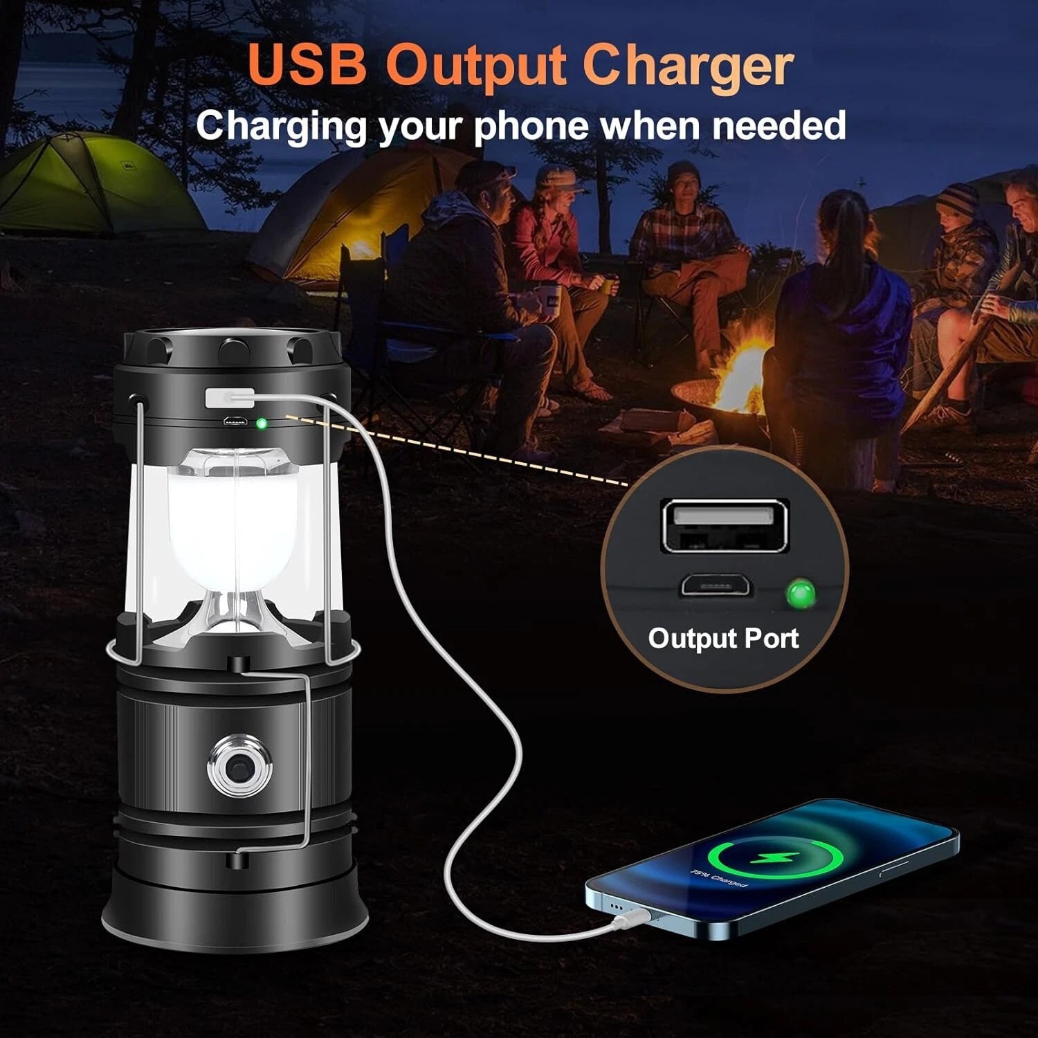 2x Solar Camping Lantern Flashlight Lamp Portable Rechargeable LED USB Power