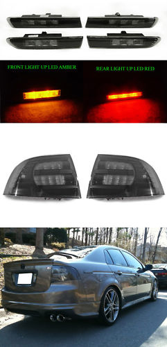 6PCS Smoke Tail + Amber/Red Front + Rear Side Marker Lights For 2004-08 Acura TL