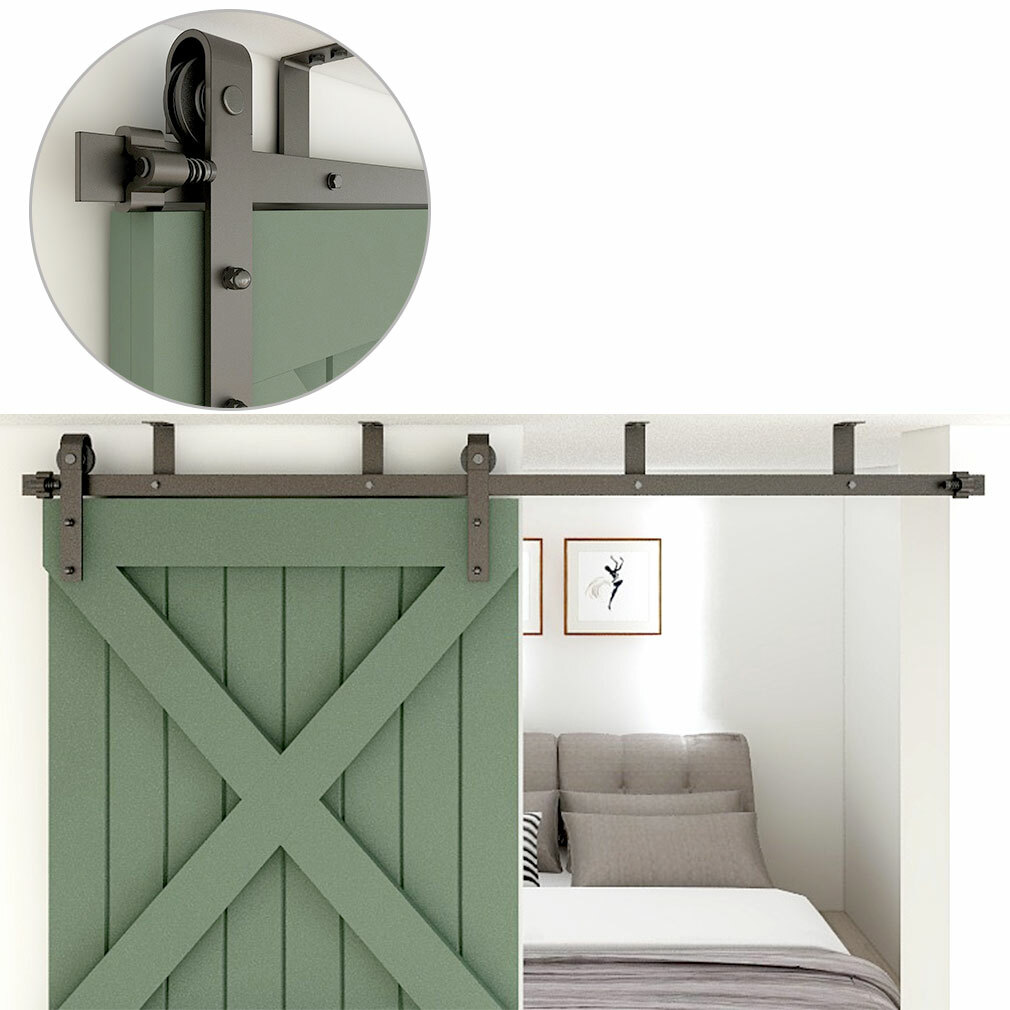 CCJH 4-20FT Ceiling Mount Sliding Barn Door Hardware Track Roller Kit Closet