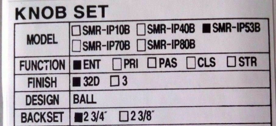 LOCKSMITH SMR IP 53B SCHLAGE C ENTRY US32D 2 3/4" BACKSET ORBIT KNOB MINT