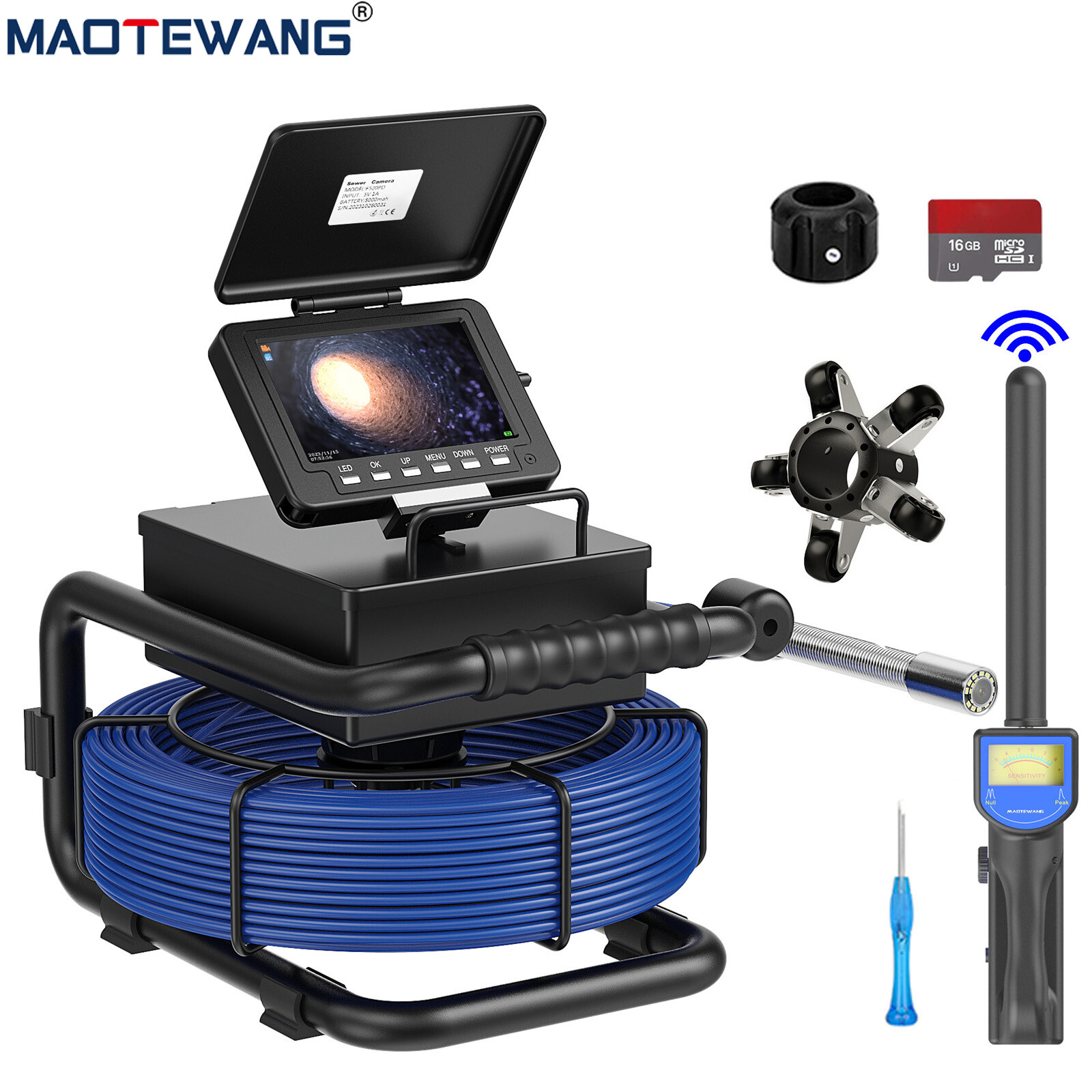 30M Pipe Inspection Camera with 512Hz Locator Sewer Camera Self Leveling 5" DVR