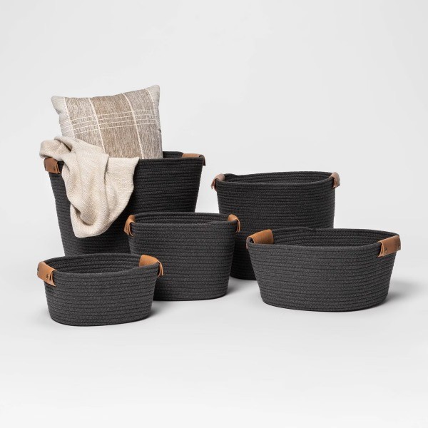 13" Small Coiled Rope Warm Gray Charcoal