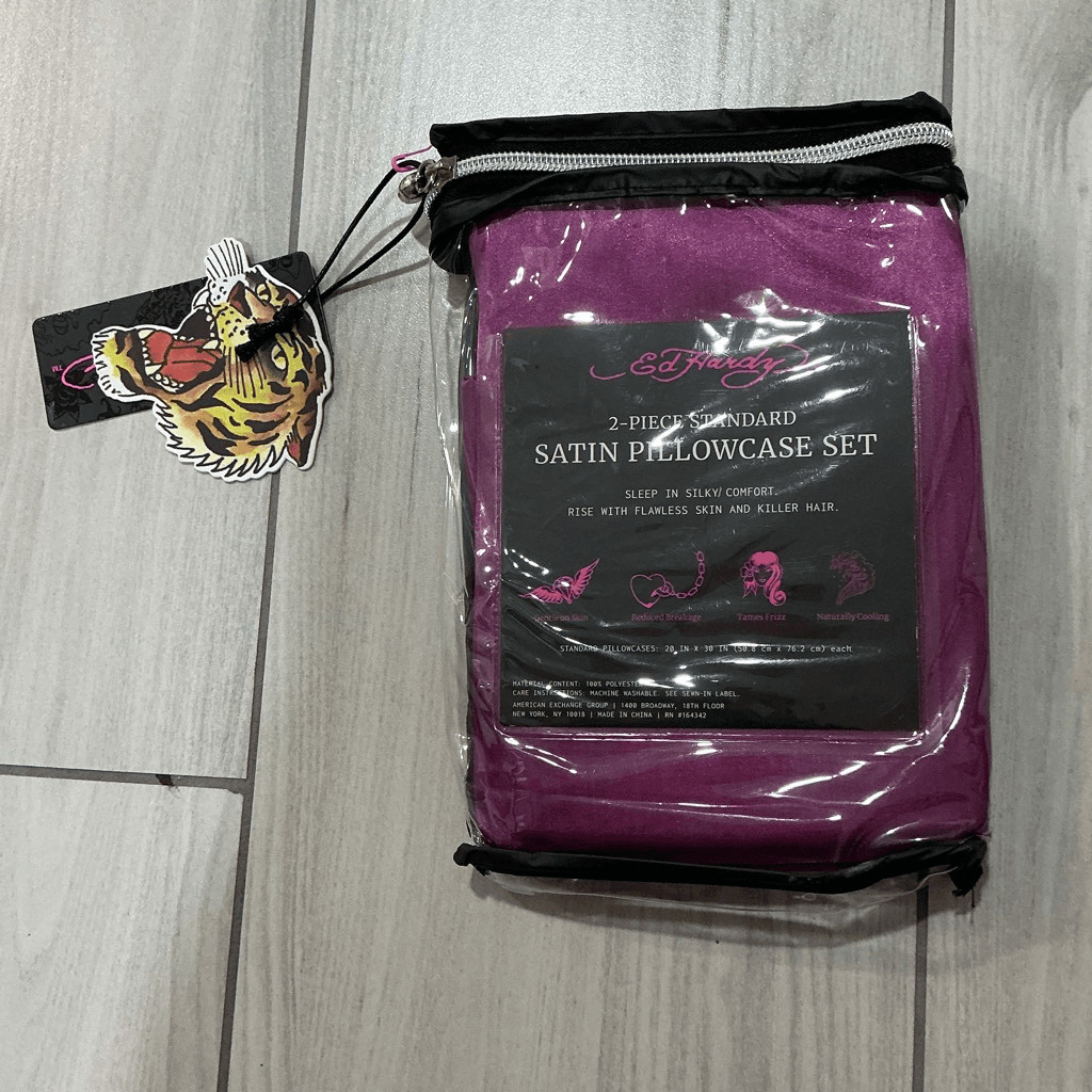Ed Hardy NWT 2-Piece Satin Pillowcase Set  Purple, Standard