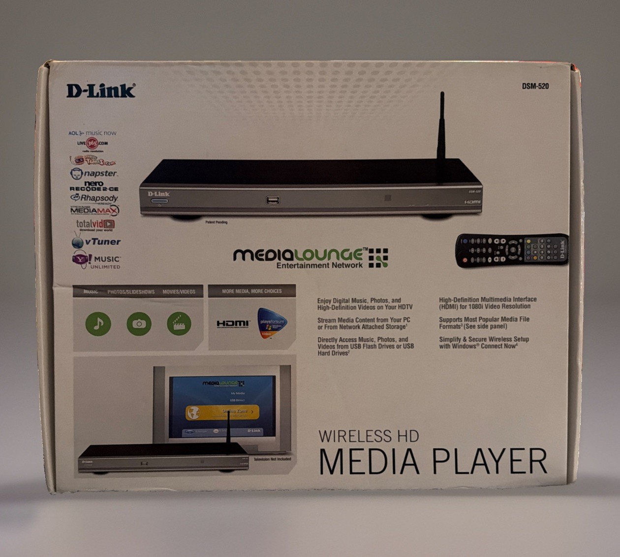 D-link MediaLounge DSM-520 Digital HD Streaming Media HDMI USB Streamer NOB.