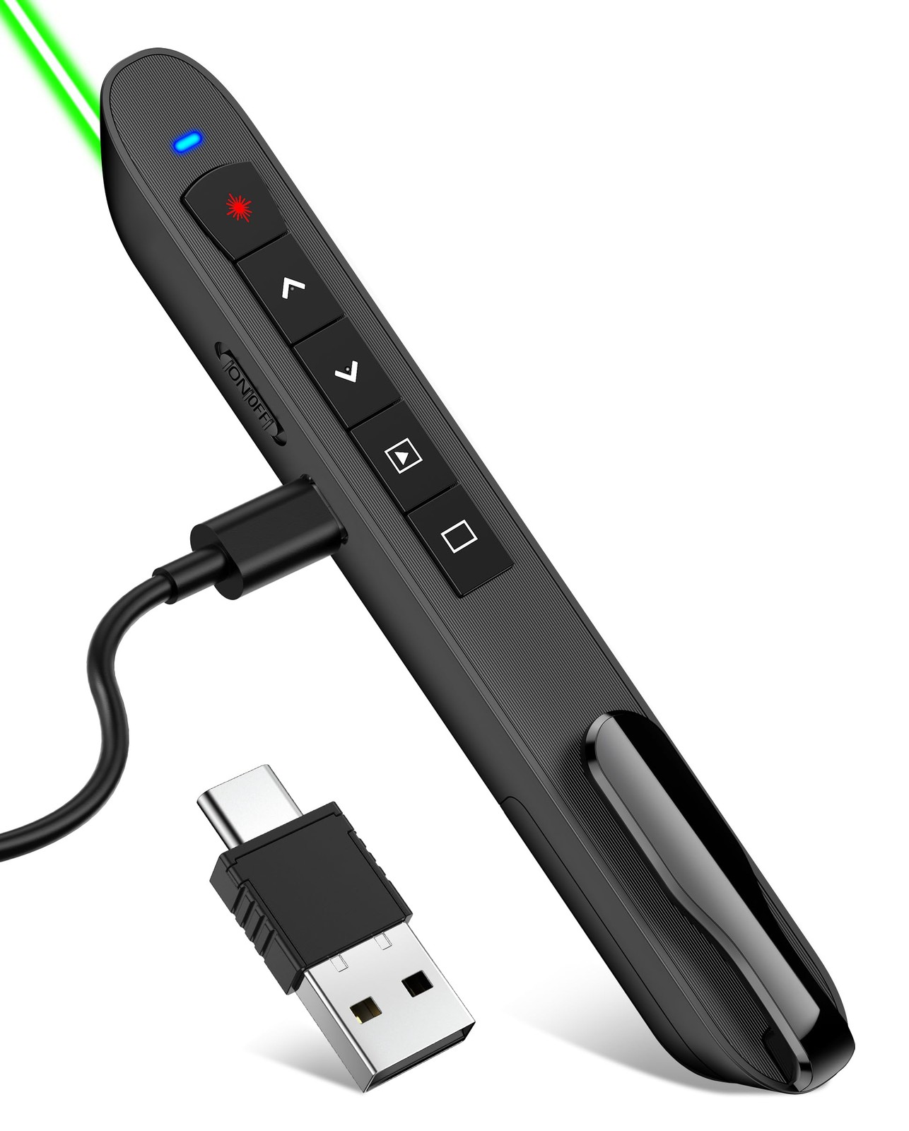 Green Light Presentation Clicker for Teachers – USB-C Rechargeable Wireless P...