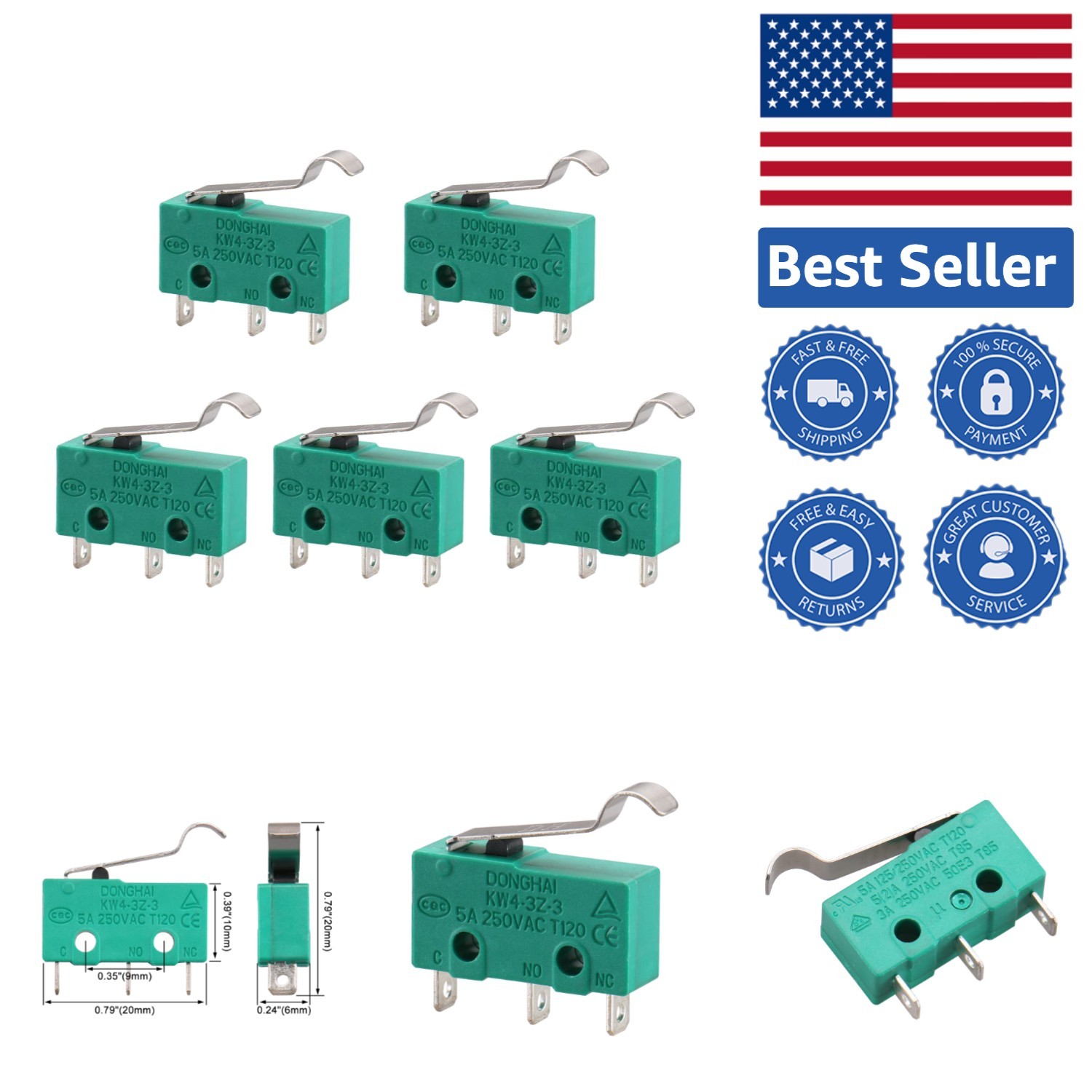 Versatile 5-Pack Hinge Lever Micro Switch for Home Appliances & CNC Machines
