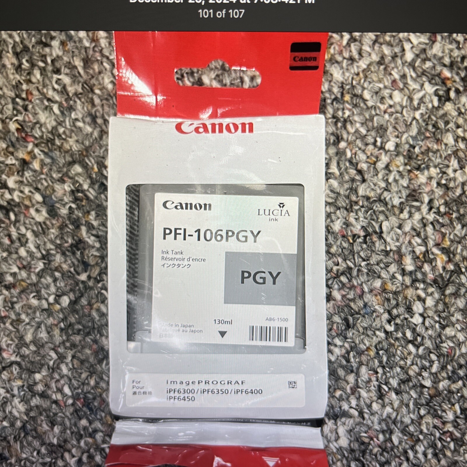 Genuine Canon PFI-106PGY Photo Gray Ink Tank Exp