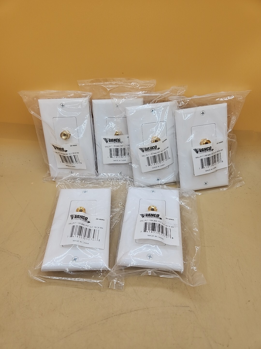Vanco 28146W 1 Pair Binding Post Gold Decor Wall Plate White 5 Pack Lot