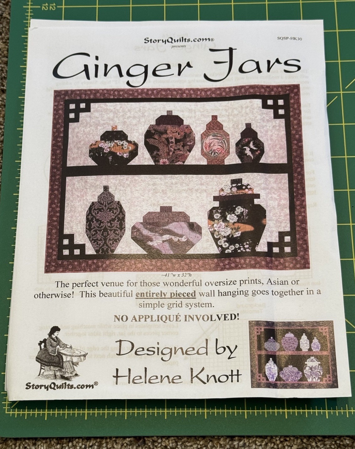 Ginger Jars Wall Hanging Quilt Pattern by Helene Knott StoryQuilts.Com vtg 2003