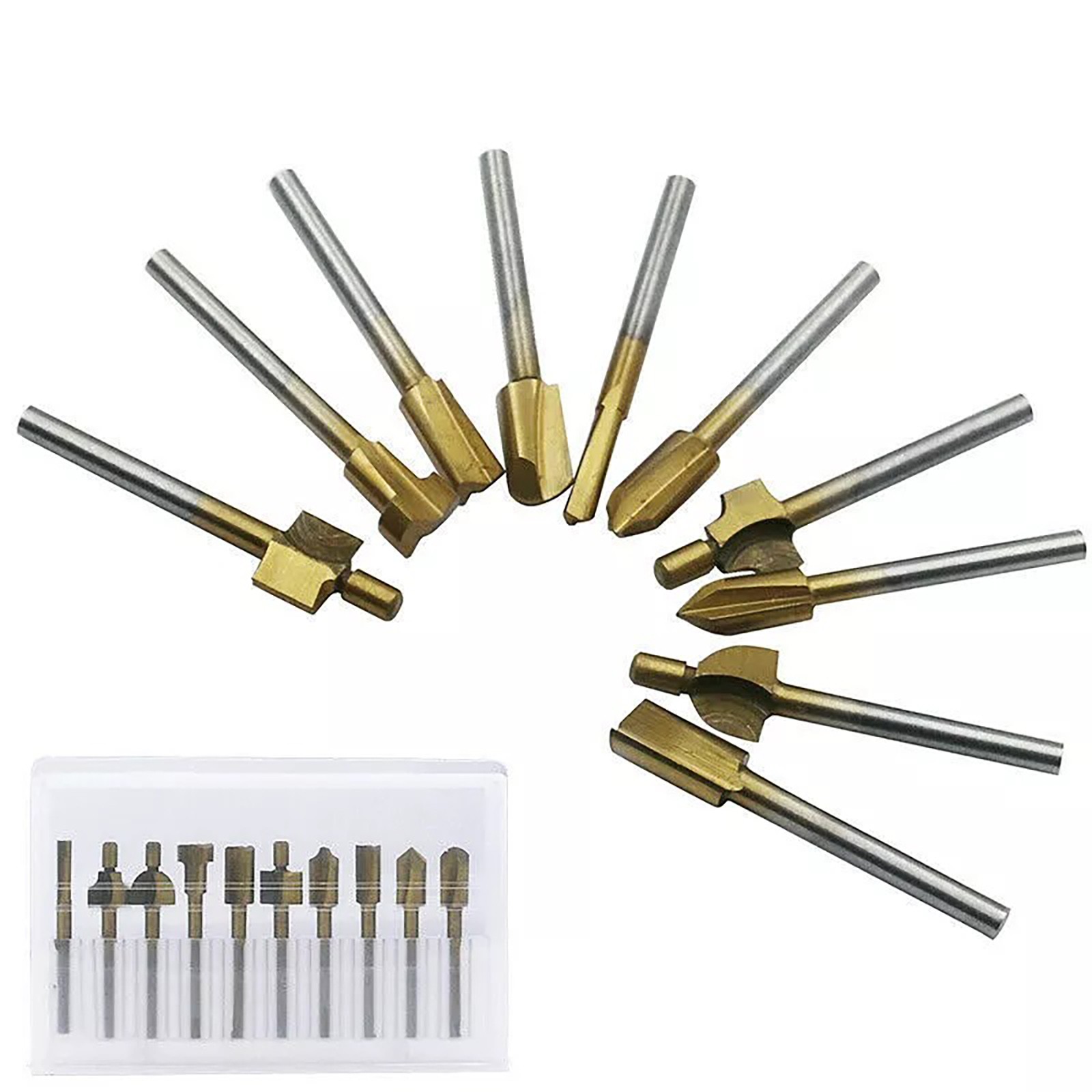 10x 1/8 inch 3MM Titanium Mini Hss Router Bits Trimmer Shank For Rotary Tool
