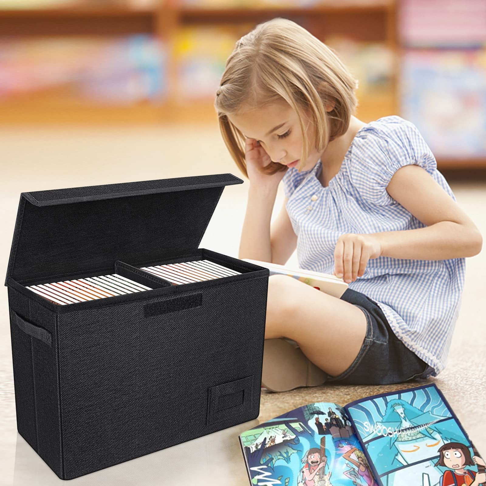 2-Pack Comic Book Storage Boxes, Collapsible Comics Book Case with Dividers a