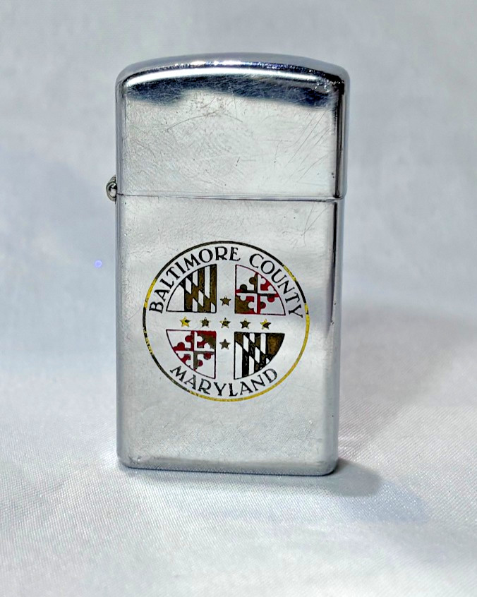 1967 Zippo Slim Lighter BALTIMORE COUNTY MARYLAND Seal Polished Chrome Finish